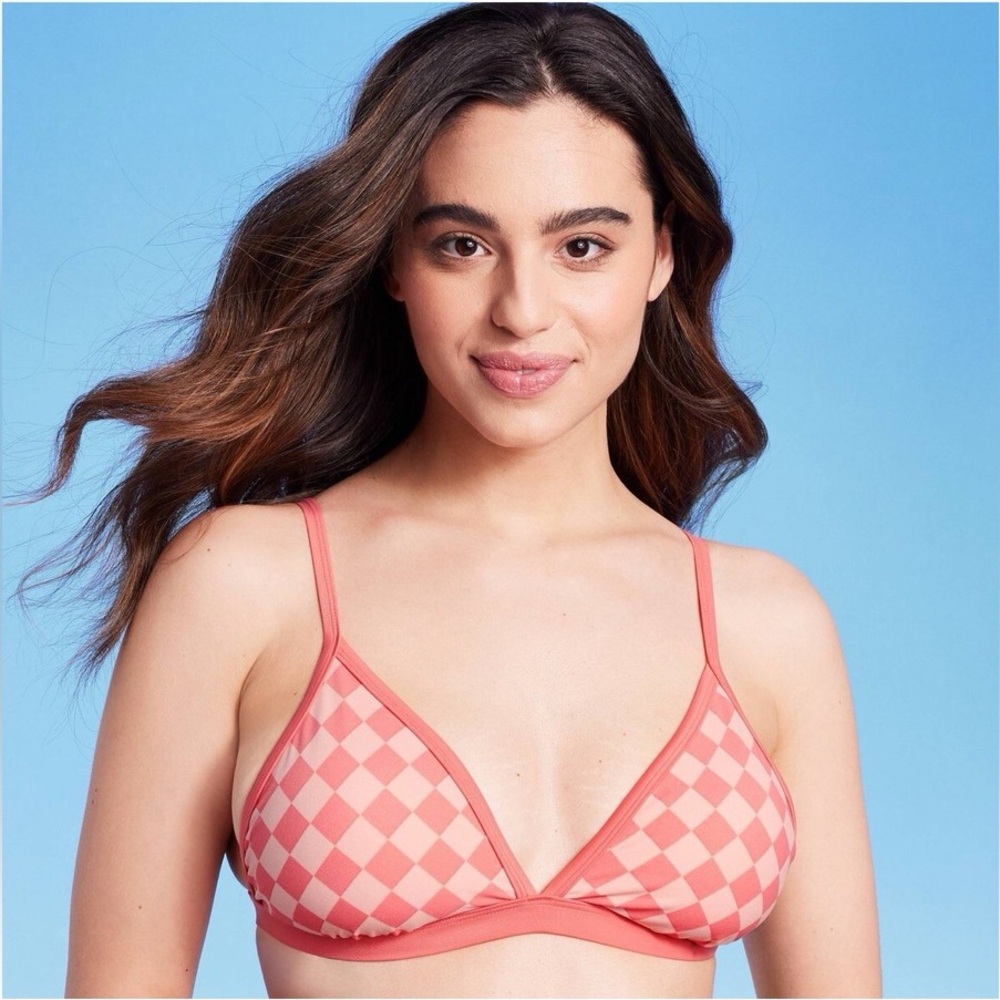 Kona Sol Pink Checkered Bikini Top